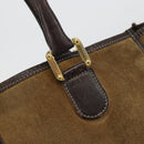 LOEWE Anagram Hand Bag Suede Leather Beige Gold Auth ka4480-10