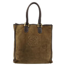 LOEWE Anagram Hand Bag Suede Leather Beige Gold Auth ka4480-13