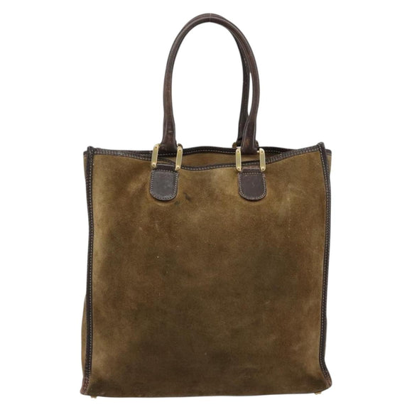 LOEWE Anagram Hand Bag Suede Leather Beige Gold Auth ka4480