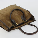 LOEWE Anagram Hand Bag Suede Leather Beige Gold Auth ka4480-6