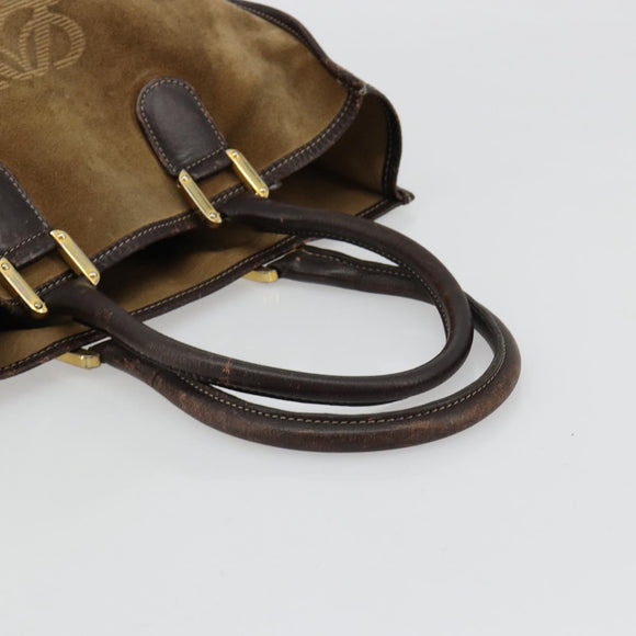 LOEWE Anagram Hand Bag Suede Leather Beige Gold Auth ka4480