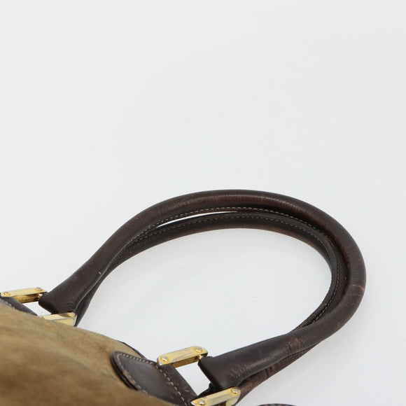 LOEWE Anagram Hand Bag Suede Leather Beige Gold Auth ka4480