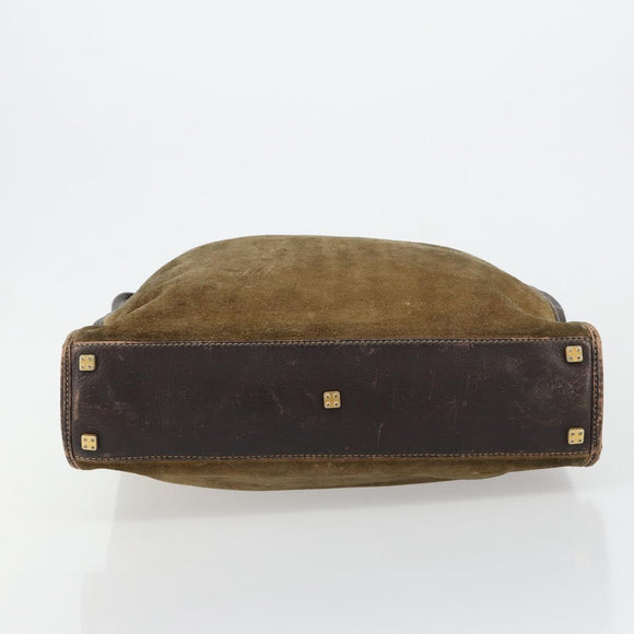 LOEWE Anagram Hand Bag Suede Leather Beige Gold Auth ka4480