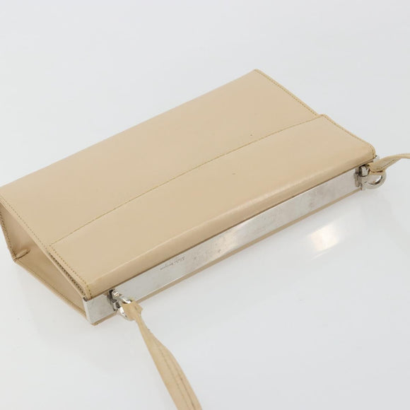 Salvatore Ferragamo Shoulder Bag Leather Silver Beige Auth ka4481