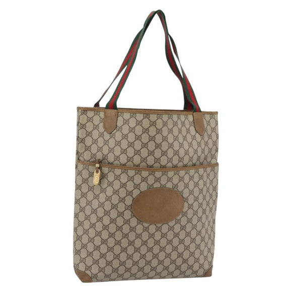 GUCCI GG Supreme Web Sherry Line Bag PVC Beige Gold 002 104 0054 Auth ka4482A