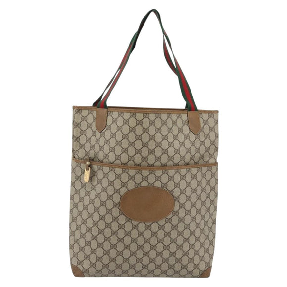 GUCCI GG Supreme Web Sherry Line Bag PVC Beige Gold 002 104 0054 Auth ka4482A