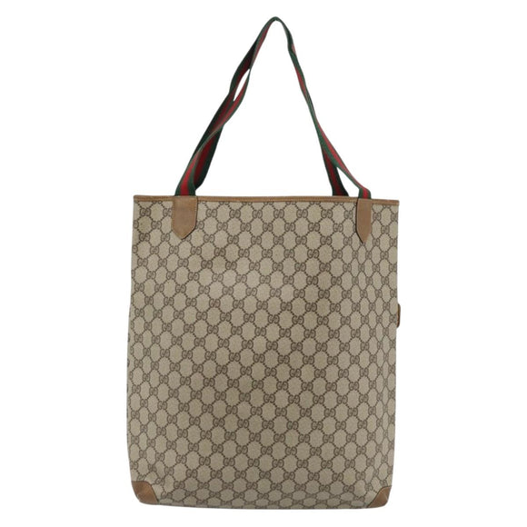 GUCCI GG Supreme Web Sherry Line Bag PVC Beige Gold 002 104 0054 Auth ka4482A