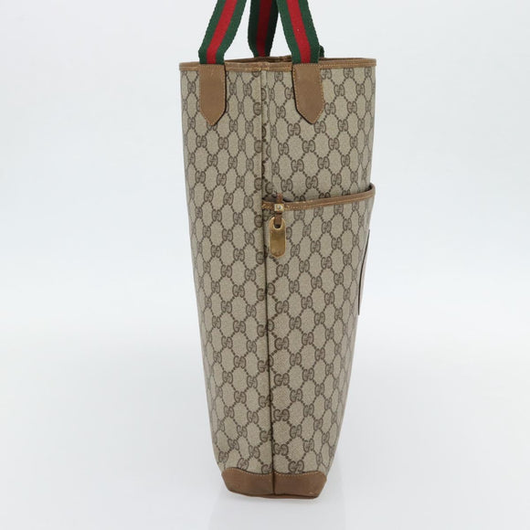 GUCCI GG Supreme Web Sherry Line Bag PVC Beige Gold 002 104 0054 Auth ka4482A