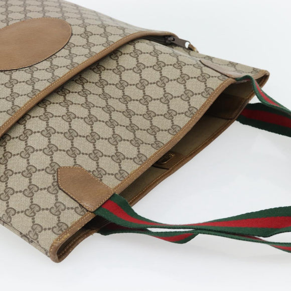 GUCCI GG Supreme Web Sherry Line Bag PVC Beige Gold 002 104 0054 Auth ka4482A