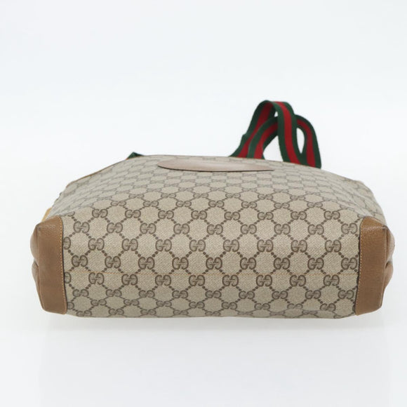 GUCCI GG Supreme Web Sherry Line Bag PVC Beige Gold 002 104 0054 Auth ka4482A