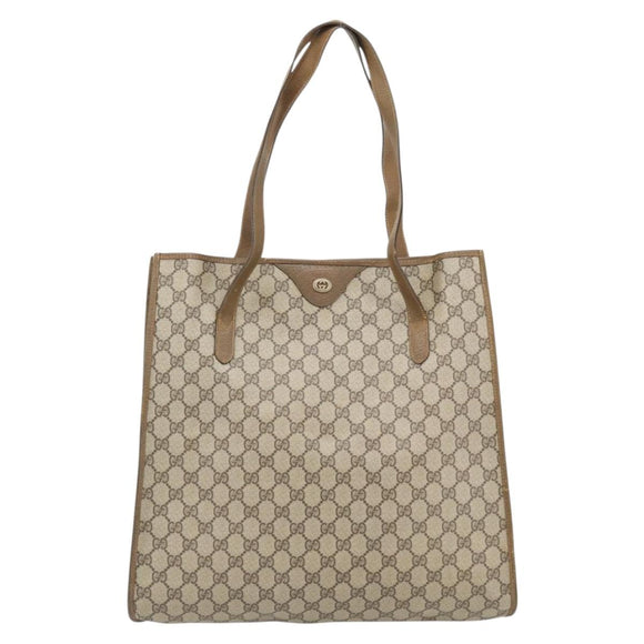 GUCCI GG Supreme Tote Bag PVC Beige Goud 92 02 998 Auth ka4483