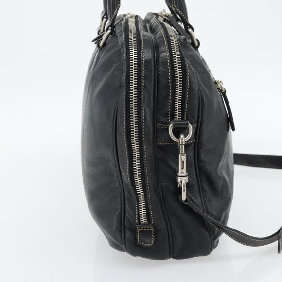 GUCCI Shoulder Bag Leather 2way Black Silver Auth ka4484