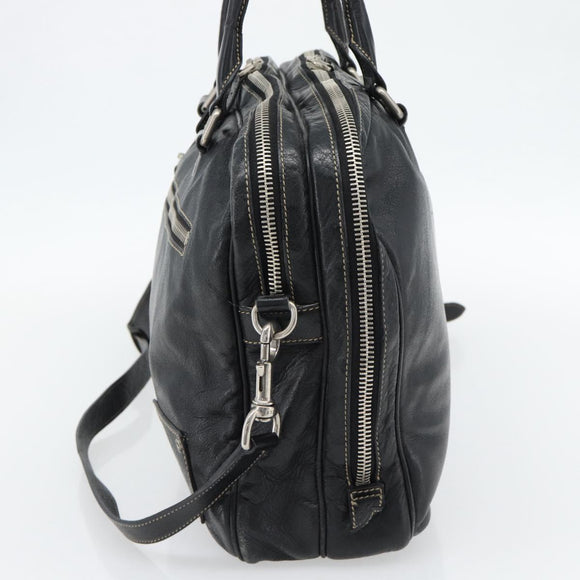 GUCCI Shoulder Bag Leather 2way Black Silver Auth ka4484