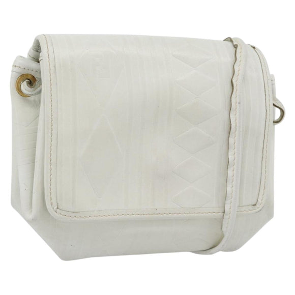 FENDI Shoulder Bag Leather White Gold Auth ka4485