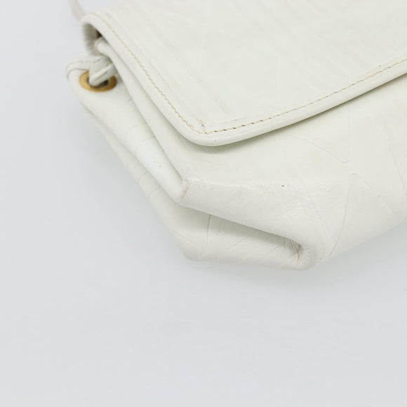 FENDI Shoulder Bag Leather White Gold Auth ka4485