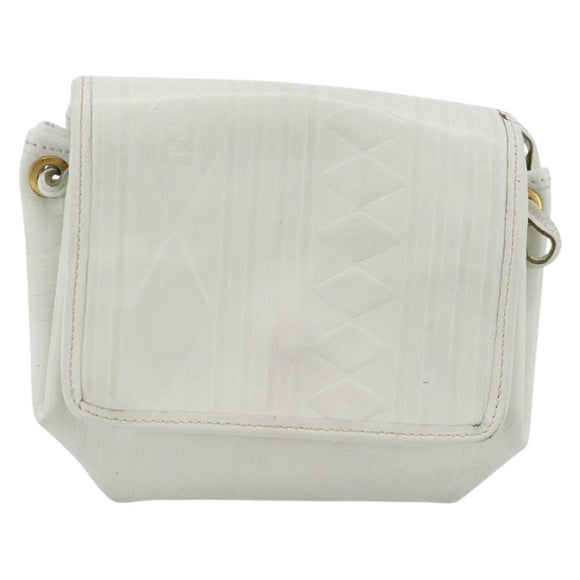 FENDI Shoulder Bag Leather White Gold Auth ka4485