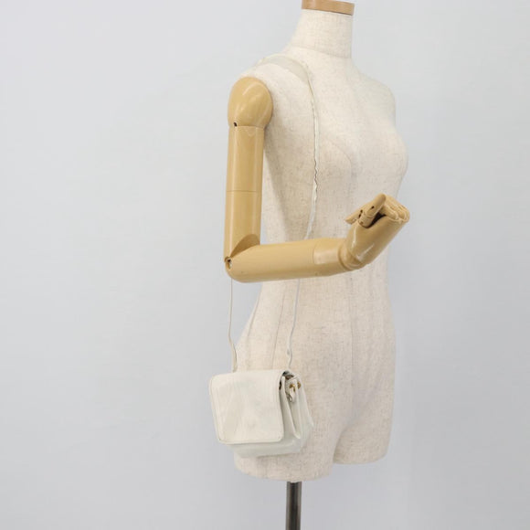 FENDI Shoulder Bag Leather White Gold Auth ka4485