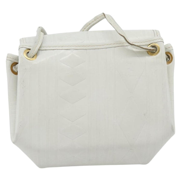 FENDI Shoulder Bag Leather White Gold Auth ka4485