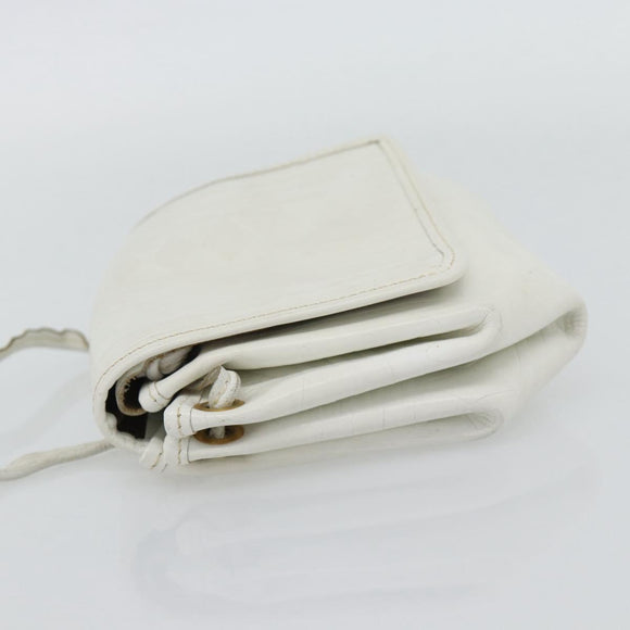 FENDI Shoulder Bag Leather White Gold Auth ka4485