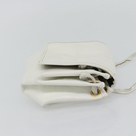 FENDI Shoulder Bag Leather White Gold Auth ka4485