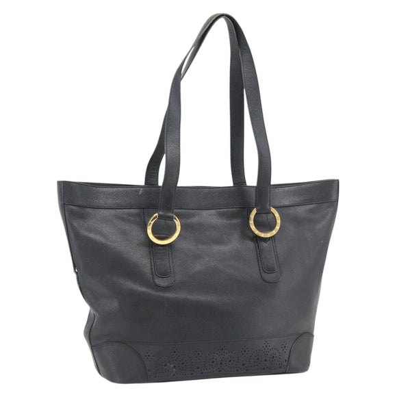 TIFFANY&Co. Tote Bag Leather Black Gold Auth ka4487