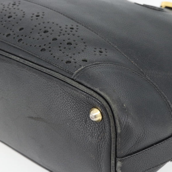 TIFFANY&Co. Tote Bag Leather Black Gold Auth ka4487