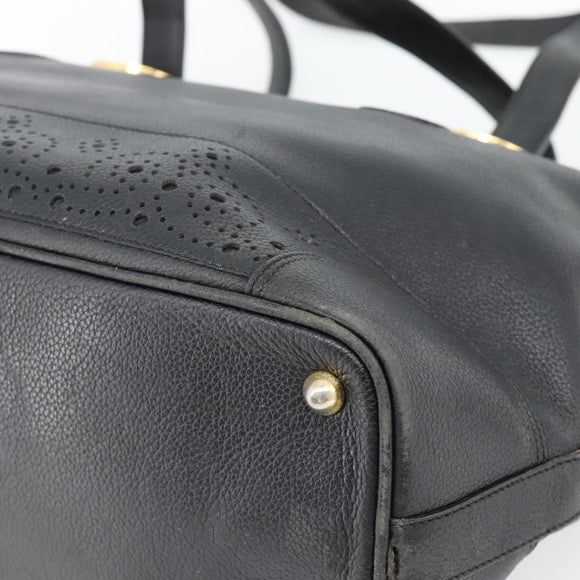 TIFFANY&Co. Tote Bag Leather Black Gold Auth ka4487