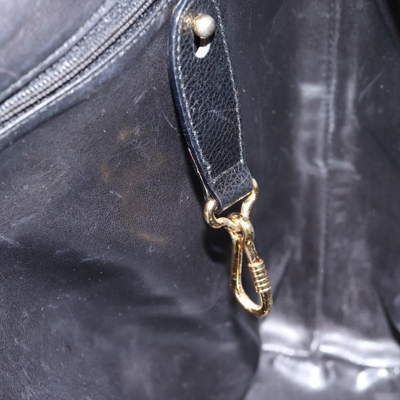 TIFFANY&Co. Tote Bag Leather Black Gold Auth ka4487