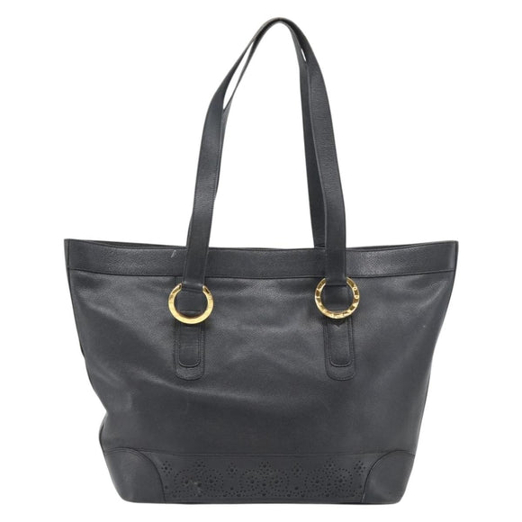 TIFFANY&Co. Tote Bag Leather Black Gold Auth ka4487