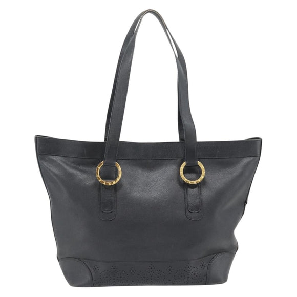 TIFFANY&Co. Tote Bag Leather Black Gold Auth ka4487