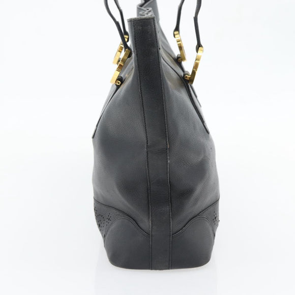 TIFFANY&Co. Tote Bag Leather Black Gold Auth ka4487