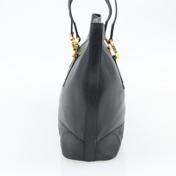 TIFFANY&Co. Tote Bag Leather Black Gold Auth ka4487
