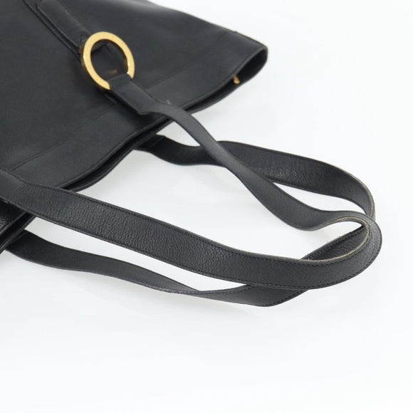 TIFFANY&Co. Tote Bag Leather Black Gold Auth ka4487