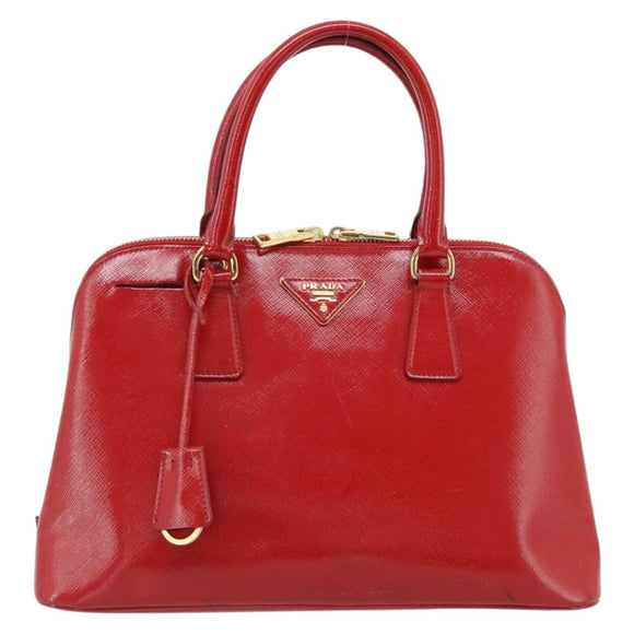 PRADA Hand Bag Safiano leather Red Gold Auth ka4488A