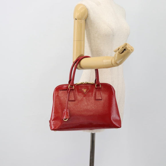 PRADA Hand Bag Safiano leather Red Gold Auth ka4488A