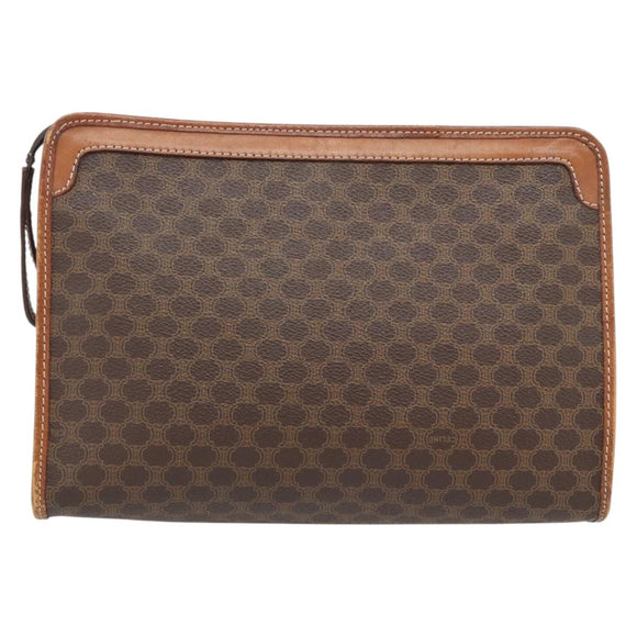 CELINE Macadam Canvas Clutch Bag PVC Leder Braun Gold Auth ka4489