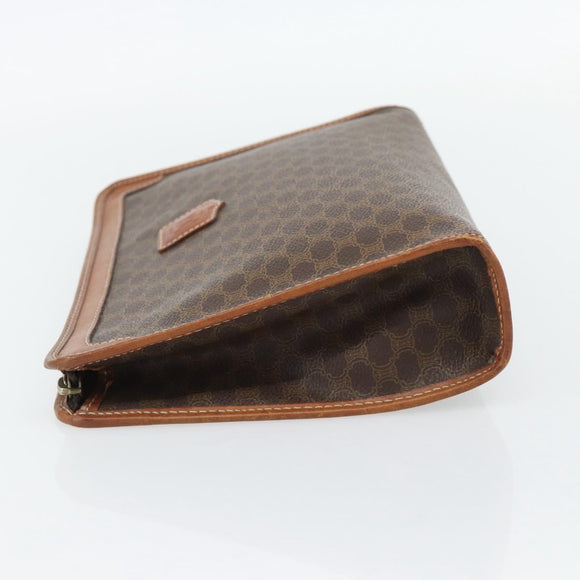 CELINE Macadam Canvas Clutch Bag PVC Leder Braun Gold Auth ka4489