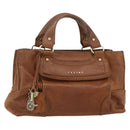 CELINE Hand Bag Leather Brown Gold Auth ka449-1