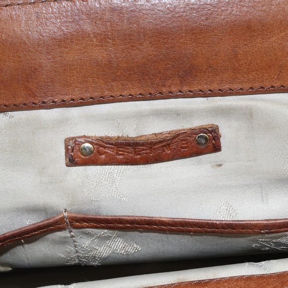 CELINE Hand Bag Leather Brown Gold Auth ka449