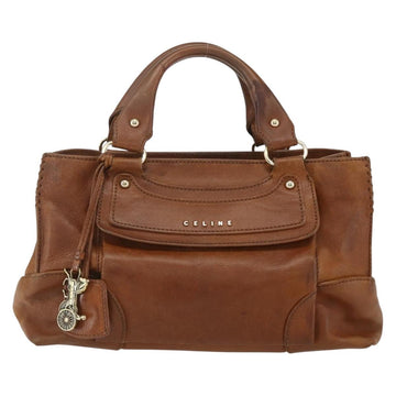 CELINE Hand Bag Leather Brown Gold Auth ka449 - 0