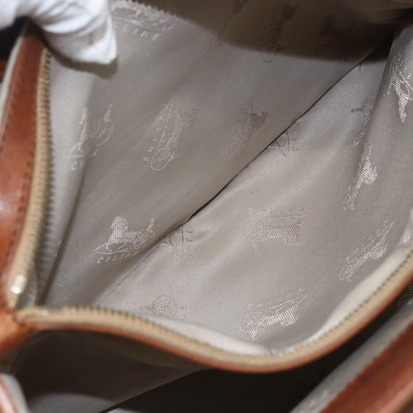 CELINE Hand Bag Leather Brown Gold Auth ka449