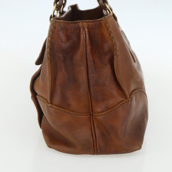 CELINE Hand Bag Leather Brown Gold Auth ka449