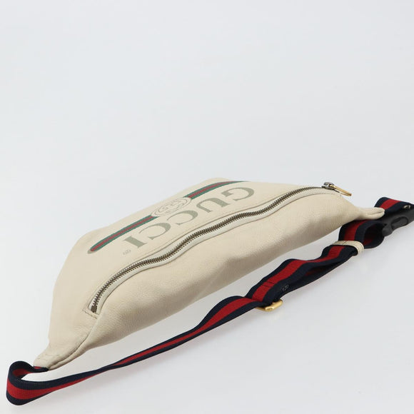 GUCCI Sherry Line Waist bag Leather Red White 493869 Auth ka4491A