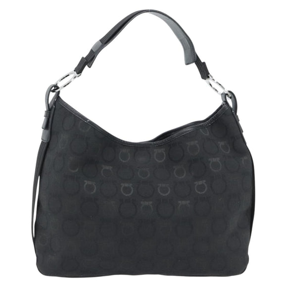 Salvatore Ferragamo Gancini Shoulder Bag Canvas Black Silver Auth ka4493A