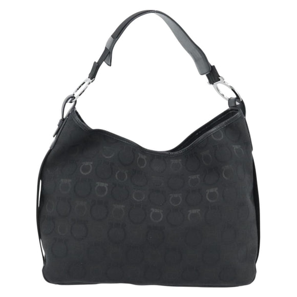 Salvatore Ferragamo Gancini Shoulder Bag Canvas Black Silver Auth ka4493A