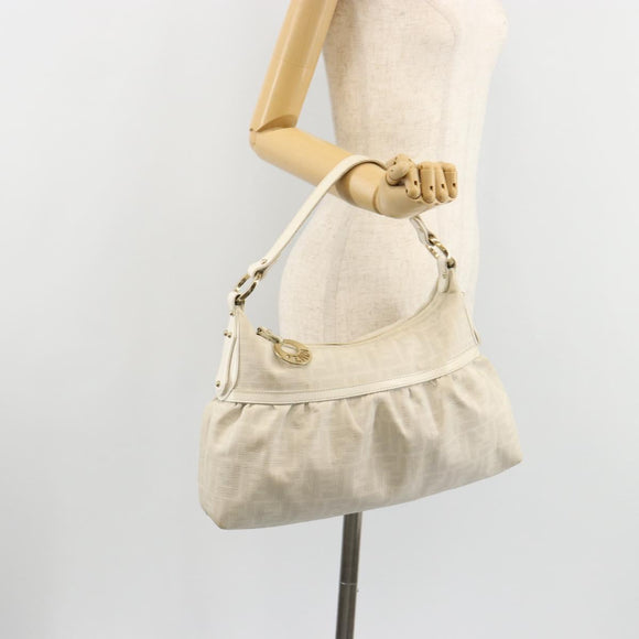 FENDI Zucca Canvas Shoulder Bag PVC White Gold Auth ka4495A