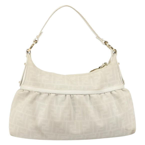 FENDI Zucca Canvas Shoulder Bag PVC White Gold Auth ka4495A