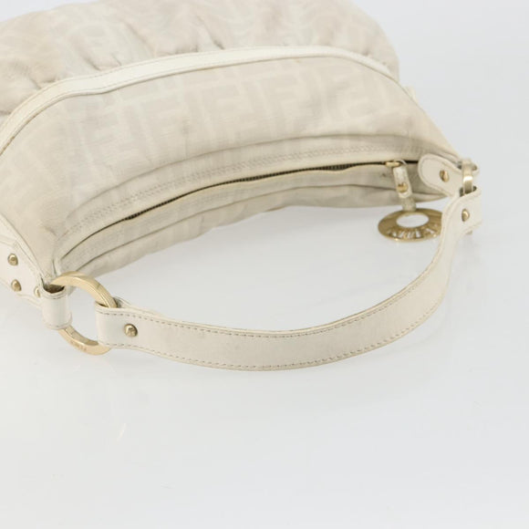 FENDI Zucca Canvas Shoulder Bag PVC White Gold Auth ka4495A