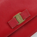 Salvatore Ferragamo Vala Chain Shoulder Bag Leather Red Gold Auth ka4496-14