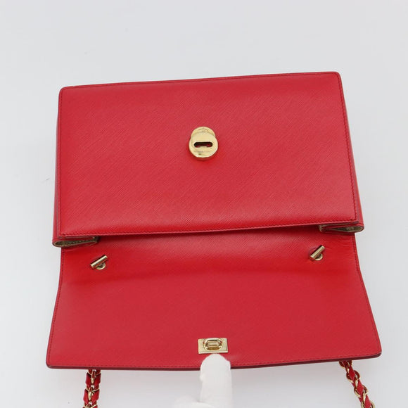 Salvatore Ferragamo Vala Chain Shoulder Bag Leather Red Gold Auth ka4496